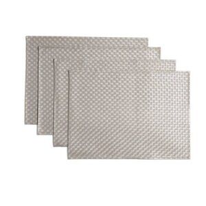 ALLEGRO Set Of 4 Faux Leather Woven Placemats Color Silver Nickel